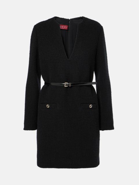 Damier wool-blend bouclé minidress