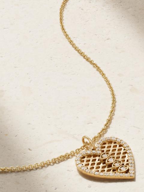 SYDNEY EVAN Marquis Eye Fishnet Heart 14-karat Gold Diamond Necklace