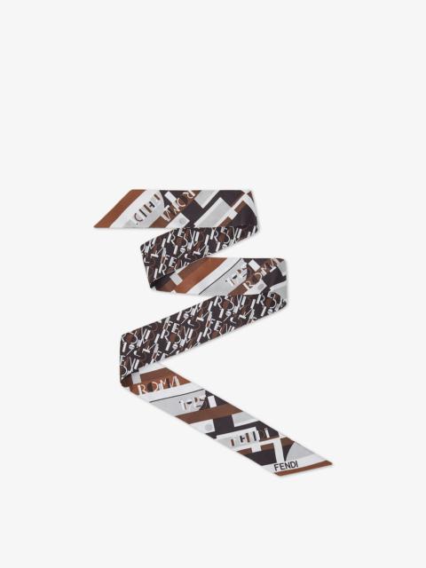 FENDI Wrappy Multicolor printed silk narrow scarf