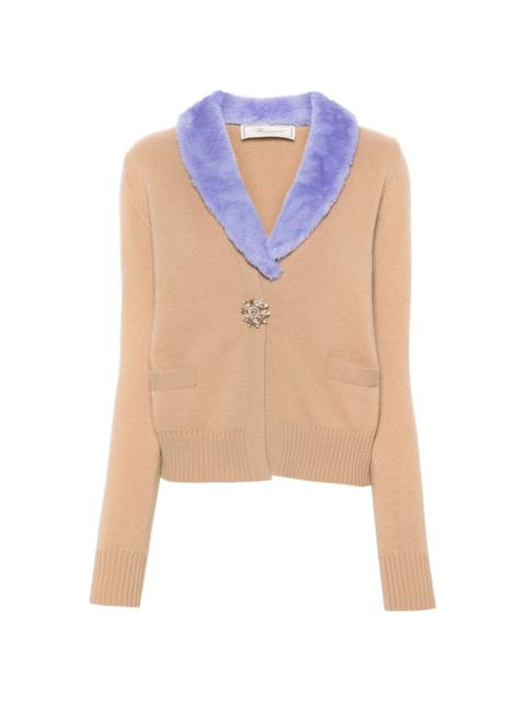 faux-fur collar cardigan