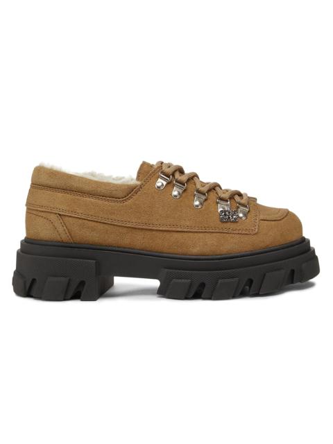 GANNI Women's Cleated Suede Derbies - Cognac