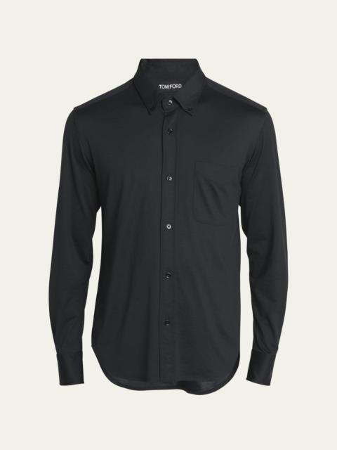 Men's Silk-Cotton Casual Button-Down Shirt