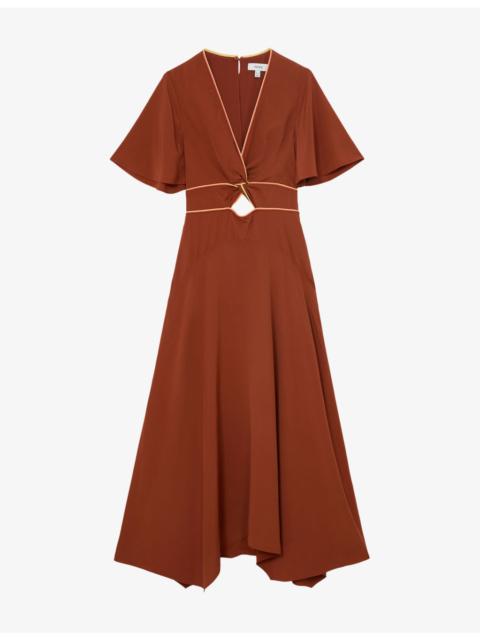 REISS Rosanna Cut-Out Short-Sleeve Woven Midi Dress