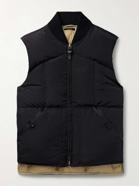 Leather-Trimmed Quilted Shell Down Gilet