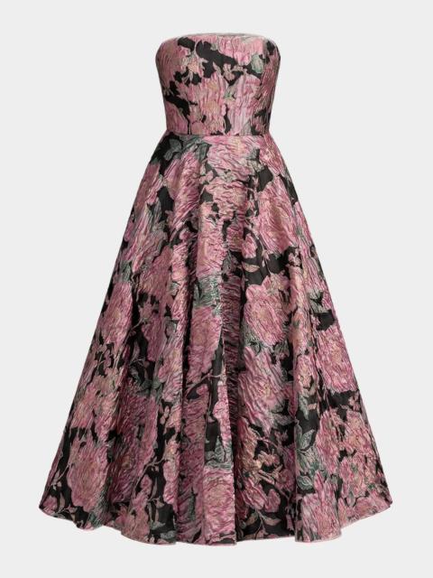 MAC DUGGAL Strapless Floral Brocade Midi-Dress