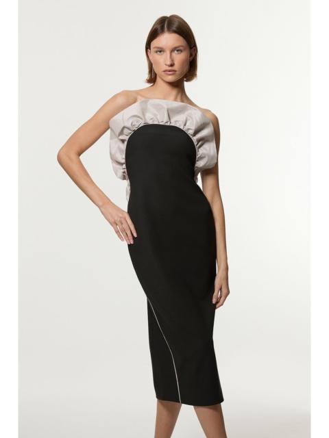 KAREN MILLEN Tall Ruffle Taffeta Stretch Crepe Bandeau Tailored Midi Dress