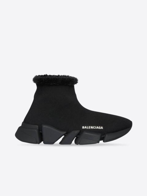 BALENCIAGA Women's Speed 2.0 Sneaker In Recycled Knit And Fake Fur in Black
