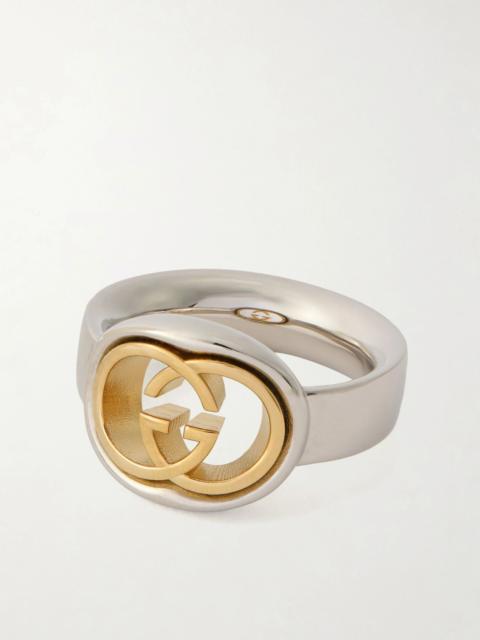 GUCCI Interlocking G Logo-Embossed Gold and Silver-Tone Ring Silver