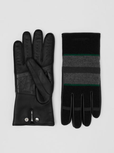 Burberry Cashmere-lined striped Wool and Leather Gloves