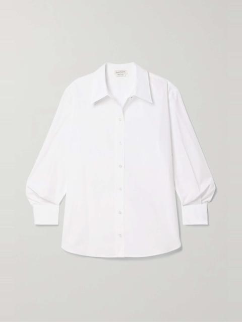 Piqué-trimmed cotton-poplin shirt