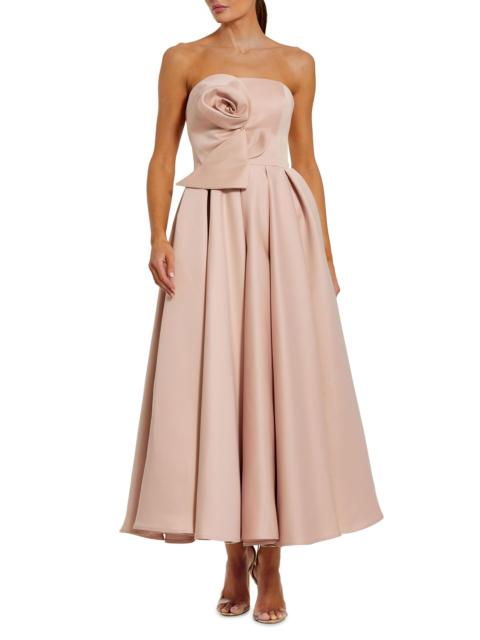 MAC DUGGAL Women's Rosette Satin Strapless A-Line Midi-Dress - Rose Pink