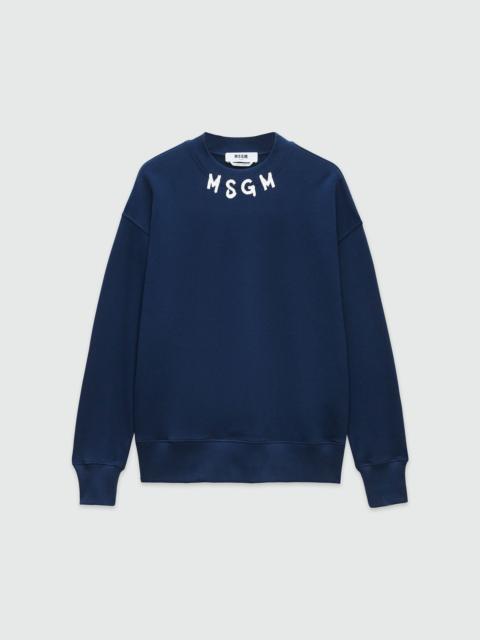 MSGM Blue jersey sweatshirt with brushstroke logo