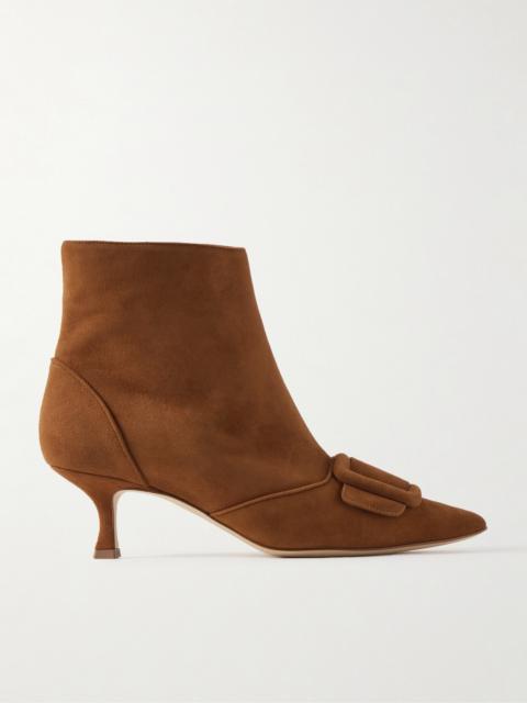 Manolo Blahnik Baylow 50 Buckled Suede Ankle Boots