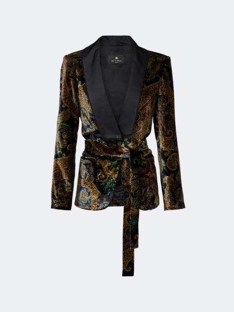 Etro Belted paisley satin-trimmed velvet blazer