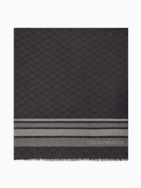 EMPORIO ARMANI Modal-blend jacquard stole with all-over eagle