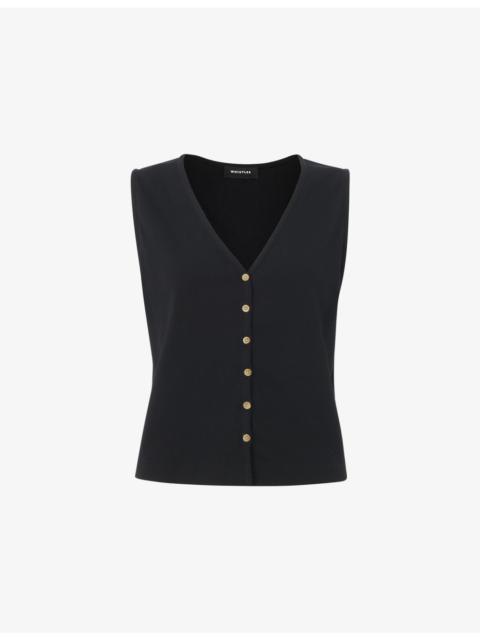 WHISTLES V-Neck Ribbed-Knit Stretch-Cotton Tank Top