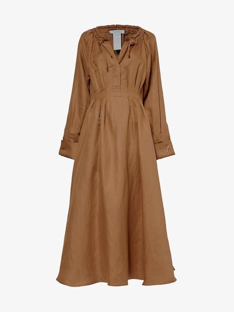Drina pleated linen and silk-blend maxi dress