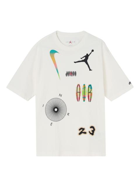 Jordan Men's Air Jordan Multi-Color Alphabet Numeric Logo Printing Casual Short Sleeve White T-Shirt DQ7363