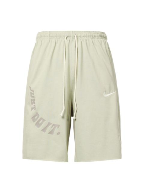 Nike Men's Nike Logo Embroidered Alphabet Printing Elastic Waistband Straight Casual Shorts Light Stone G