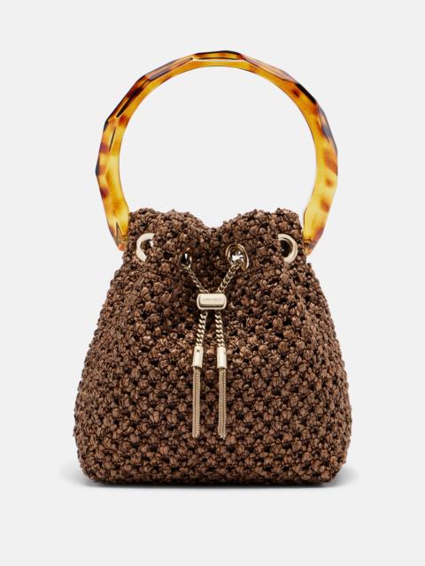 JIMMY CHOO Bon Bon Small raffia-effect bucket bag