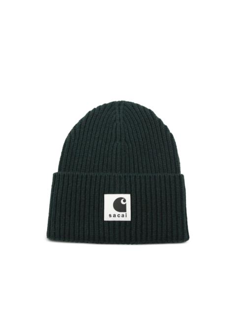 Carhartt x Sacai ribbed logo-patch beanie