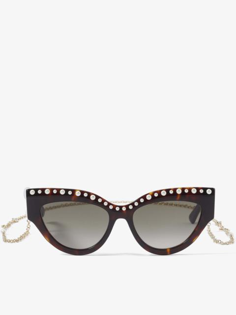 JIMMY CHOO Sonja
Dark Havana Cat-Eye Sunglasses with Pearls