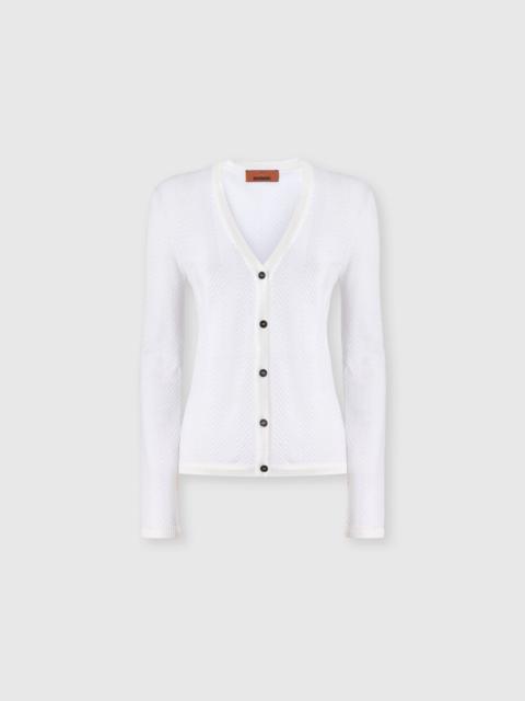 Tone-on-Tone Zigzag Cotton and Viscose Cardigan