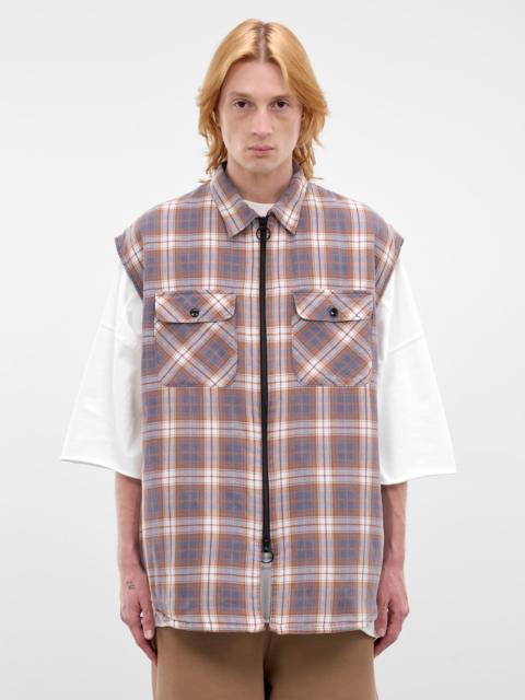 Kapital Navy Cotton Plaid Boxy Vest