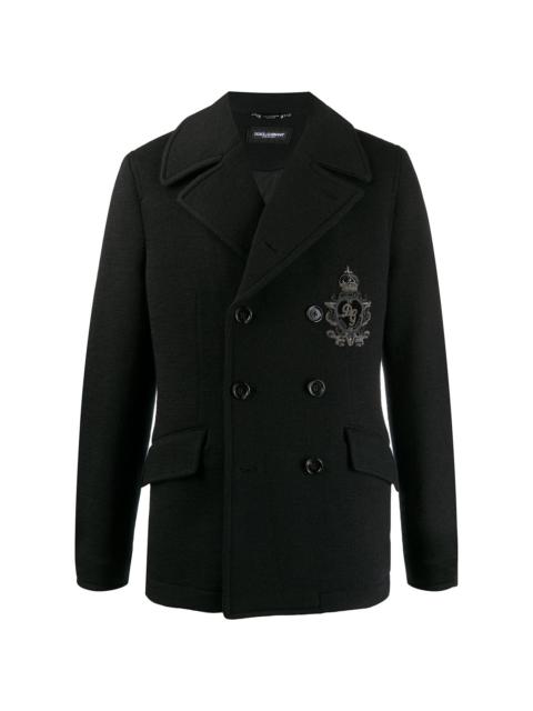 embroidered logo double-breasted coat