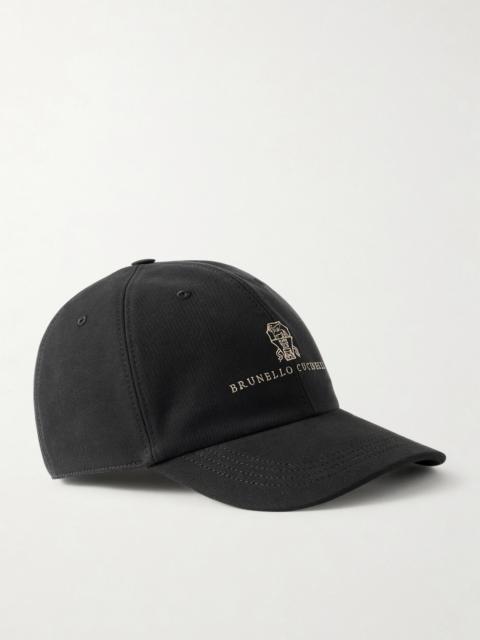 Brunello Cucinelli Logo-Embroidered Leather-Trimmed Cotton-Twill Baseball Cap