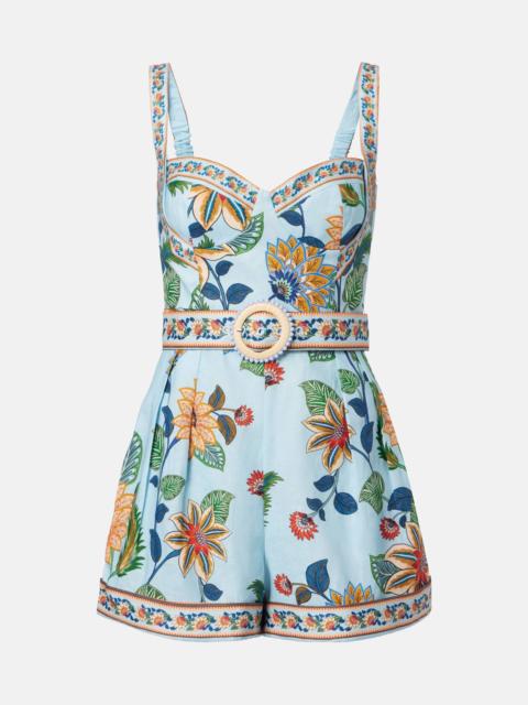 FARM RIO Delhi floral belted linen romper