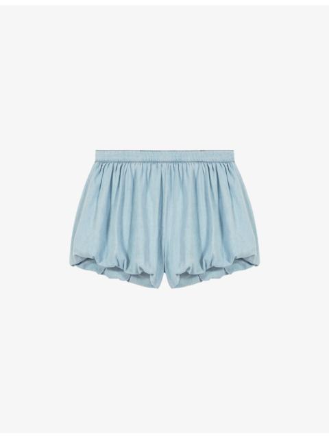 maje Balloon-Leg Branded-Patch Chambray Skort