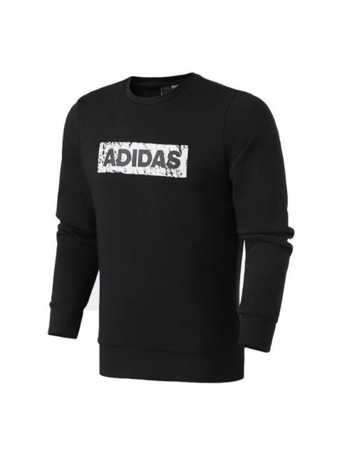 Men's adidas Printing Alphabet Round Neck Pullover Long Sleeves Black DW4601