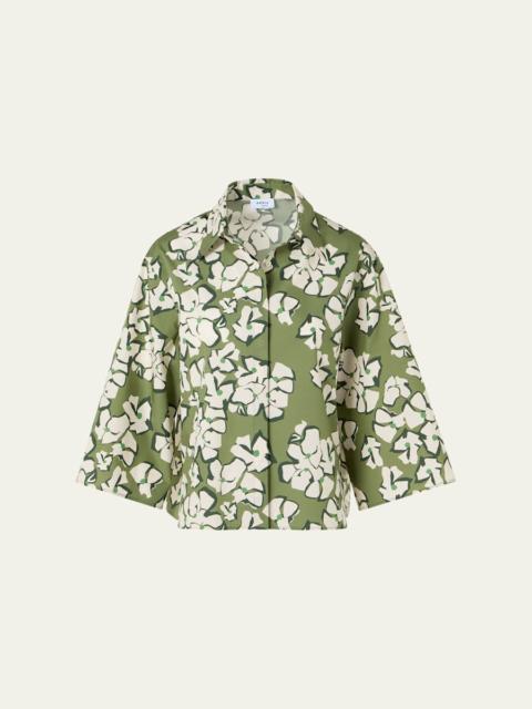 AKRIS Papercut Flower Print Cotton Poplin Button-Down Shirt