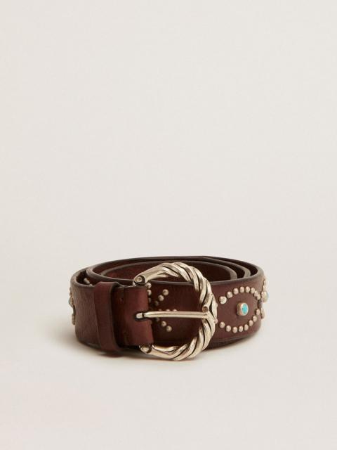 Golden Goose Women's belt in dark brown leather with colored studs