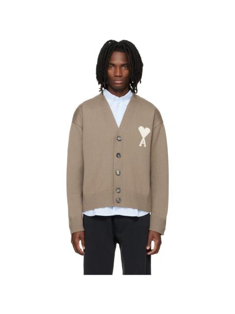 AMI Paris Beige Wool Ami de Coeur Cardigan