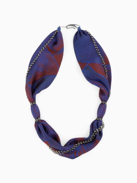 GIORGIO ARMANI COLLANA IN TESSUTO INTRECCIATO CON CATENELLE E CRISTALLI