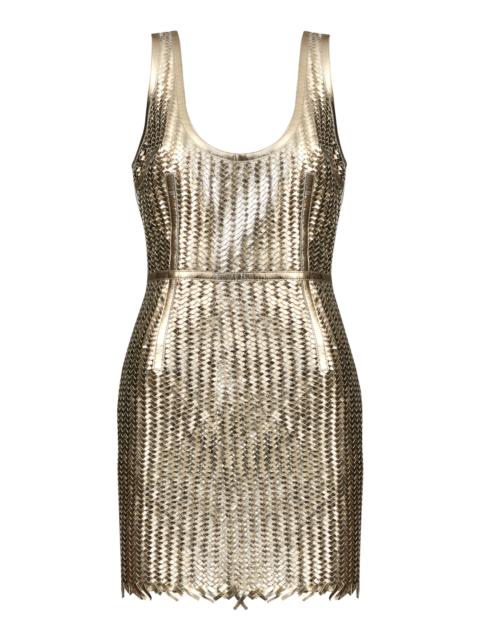 THE NEW ARRIVALS ILKYAZ OZEL Manu Metallic Leather Mini Dress gold