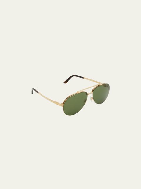 Cartier Men's Santos Evolution Half-Rim Aviator Sunglasses