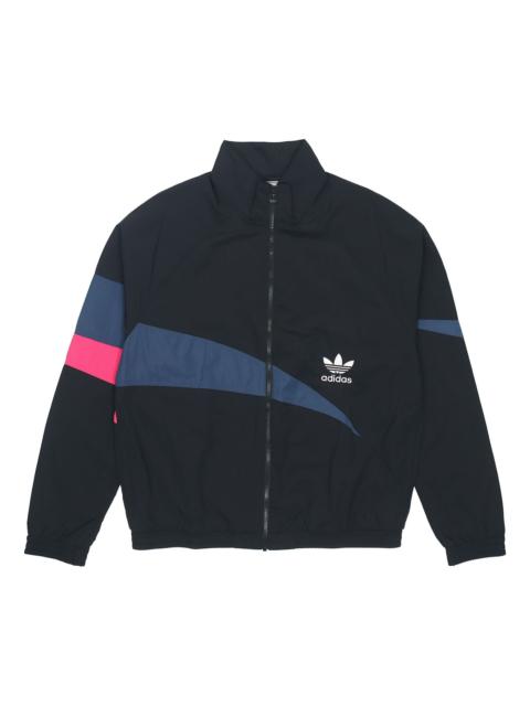 Men's adidas originals TS Track Top Logo Printing Contrasting Colors Sports Jacket Autumn Black H466