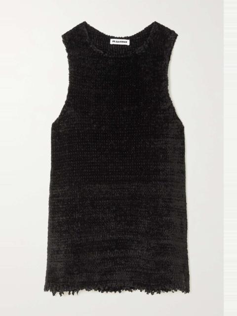 Frayed textured silk and cotton-blend velvet tank