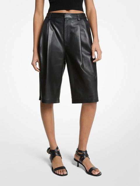 MICHAEL KORS Pleated Leather Bermuda Shorts
