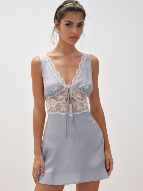 For Love & Lemons Bluebird Jacquard Mini Slip Dress