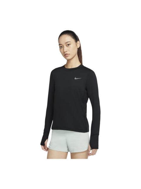 Nike (WMNS) Nike Sports Running Round Neck Solid Color Long Sleeves Black T-Shirt CU3278-010