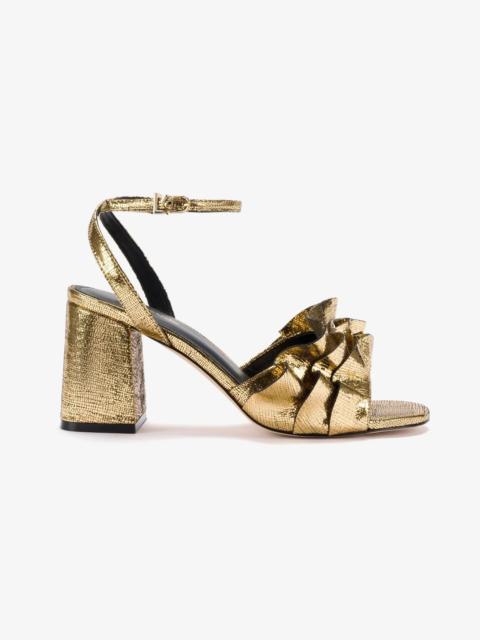 Larroudé Selena Ruffle Sandal In Gold Cracked Metallic Leather
