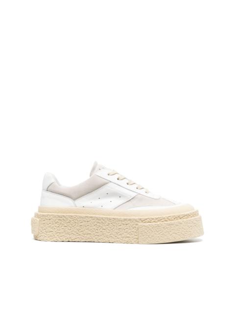 perforated-detail flatform leather sneakers