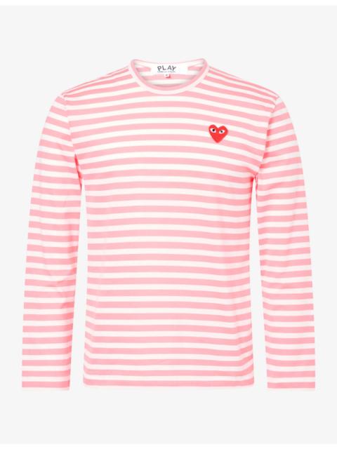 Comme des Garçons PLAY Striped Heart Motif-Logo Long-Sleeve T-Shirt