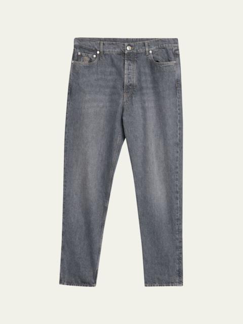 Brunello Cucinelli Men's Rinsed Grey Denim Straight-Leg Jeans