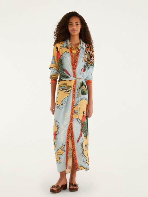 FARM RIO Multicolor Beaches Path Collared Buttoned Maxi Dress