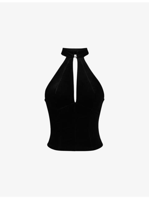House of CB Zia Halterneck Stretch-Velvet Top